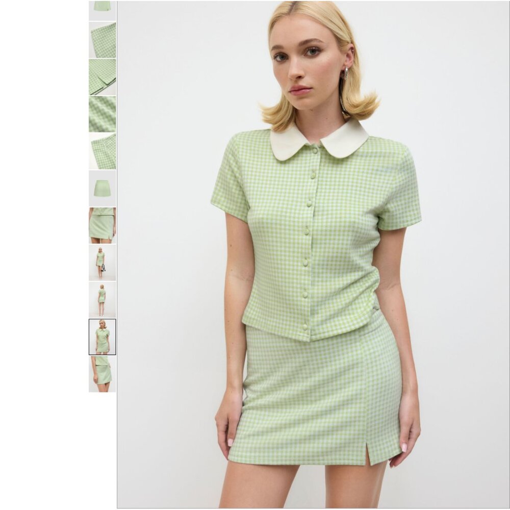 Mini Skirt Green Gingham Check Spring Summer Preppy Y2K Small New - Picture 2 of 8